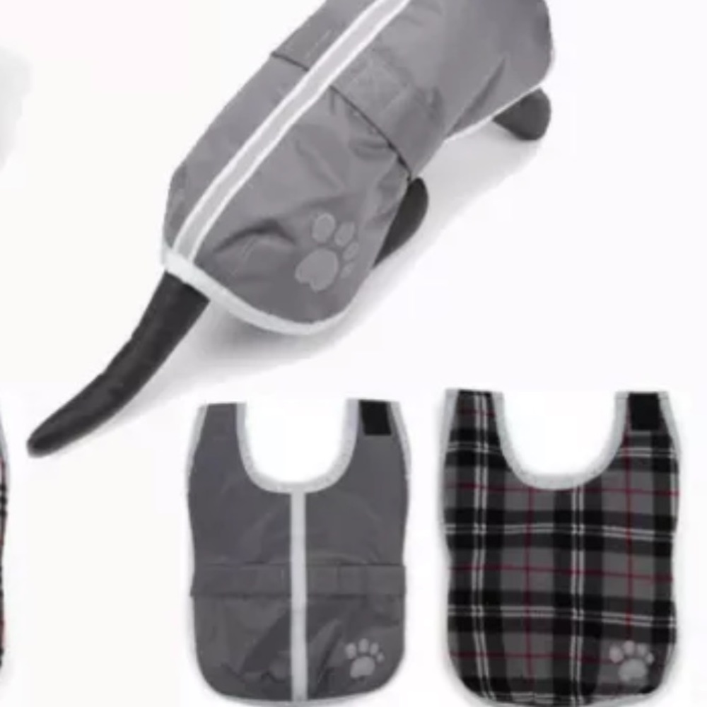 Be Good small reversible Dog jacket fleece plaid/reflective rain coat NEW